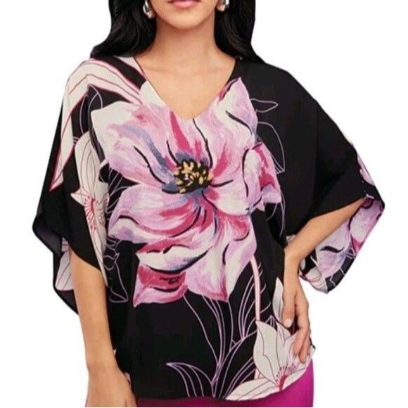 White House Black Market Tops - White House Black Market Magnolia Floral Kimono Sleeve V-Neck Blouse Small